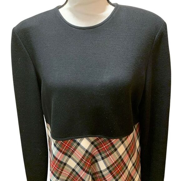 Chetta B VTG 80s Dolman Dress Wool Skirt Red Tartan Plaid Black L/S Top Size 10 - Picture 3 of 9